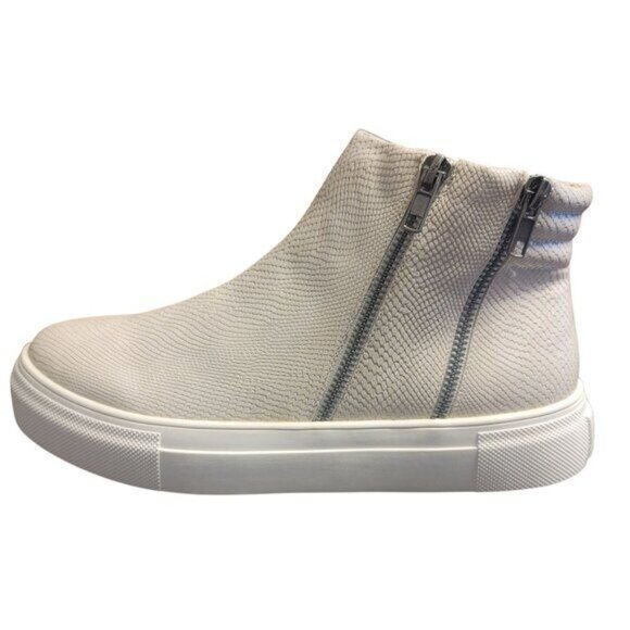 Double Zip Snake Skin Embossed HighTop Platform Sneaker Size 8.5 White New w/Box - Picture 4 of 4
